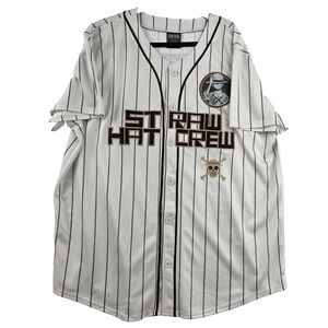 One Piece Straw Hat Crew Luffy 01 Baseball Jersey Mens XL White Pinstripe Anime